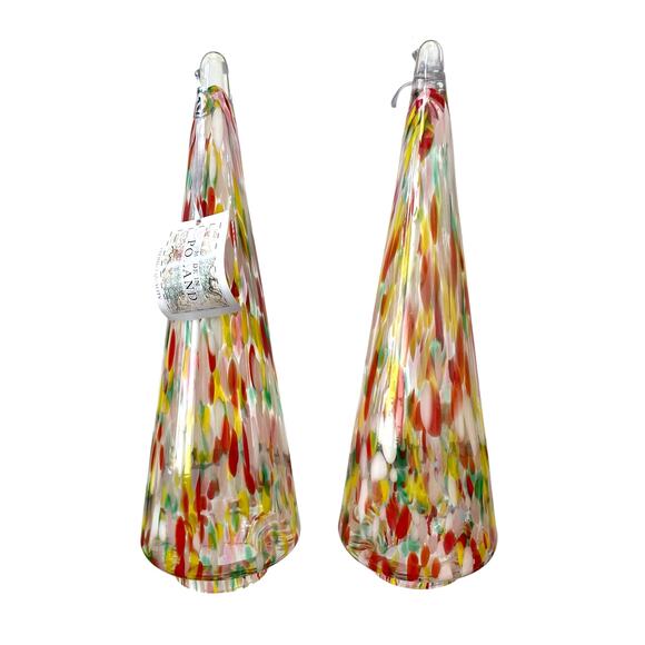 Hand Blown Poland Art Glass CHRISTMAS TREE 14.5" Set of 2 Multicolor Holiday NEW - Picture 7 of 16